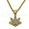 Oro Laminado Fancy Pendant, Gold Filled Style Leaf Design, with White Micro Pave, Polished, Golden Finish, 05.342.0122