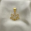 Oro Laminado Fancy Pendant, Gold Filled Style Leaf Design, with White Micro Pave, Polished, Golden Finish, 05.342.0122