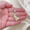 Oro Laminado Religious Pendant, Gold Filled Style Praying Hands and Cross Design, with White Micro Pave, Polished, Golden Finish, 05.342.0125