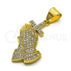 Oro Laminado Religious Pendant, Gold Filled Style Praying Hands and Cross Design, with White Micro Pave, Polished, Golden Finish, 05.342.0125