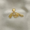 Oro Laminado Fancy Pendant, Gold Filled Style with White Micro Pave, Polished, Golden Finish, 05.342.0127