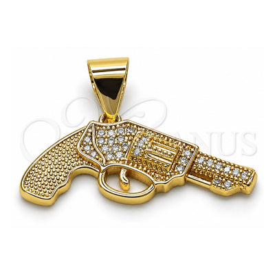 Oro Laminado Fancy Pendant, Gold Filled Style with White Micro Pave, Polished, Golden Finish, 05.342.0127