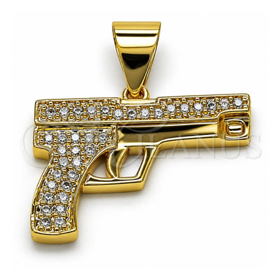 Oro Laminado Fancy Pendant, Gold Filled Style with White Micro Pave, Polished, Golden Finish, 05.342.0128