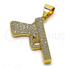Oro Laminado Fancy Pendant, Gold Filled Style with White Micro Pave, Polished, Golden Finish, 05.342.0129