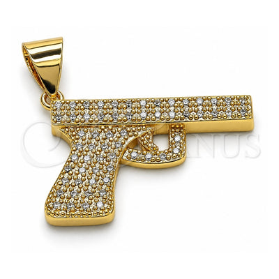 Oro Laminado Fancy Pendant, Gold Filled Style with White Micro Pave, Polished, Golden Finish, 05.342.0129