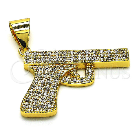 Oro Laminado Fancy Pendant, Gold Filled Style with White Micro Pave, Polished, Golden Finish, 05.342.0129