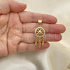 Oro Laminado Fancy Pendant, Gold Filled Style Flower and Leaf Design, with White Micro Pave, Polished, Golden Finish, 05.342.0132