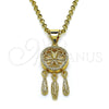Oro Laminado Fancy Pendant, Gold Filled Style Flower and Leaf Design, with White Micro Pave, Polished, Golden Finish, 05.342.0132