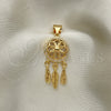 Oro Laminado Fancy Pendant, Gold Filled Style Flower and Leaf Design, with White Micro Pave, Polished, Golden Finish, 05.342.0132