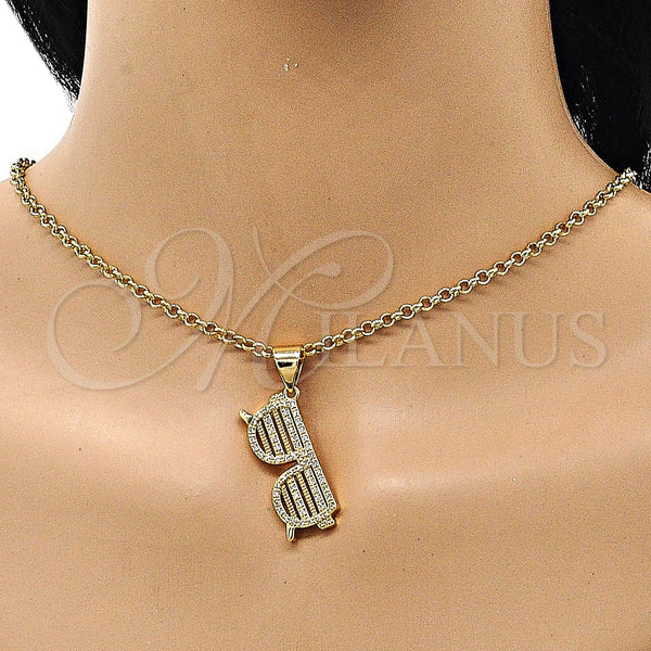 Oro Laminado Fancy Pendant, Gold Filled Style with White Micro Pave, Polished, Golden Finish, 05.342.0133