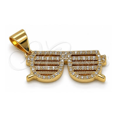 Oro Laminado Fancy Pendant, Gold Filled Style with White Micro Pave, Polished, Golden Finish, 05.342.0133