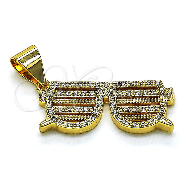 Oro Laminado Fancy Pendant, Gold Filled Style with White Micro Pave, Polished, Golden Finish, 05.342.0133