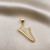 Oro Laminado Fancy Pendant, Gold Filled Style Shoes Design, with White Micro Pave, Polished, Golden Finish, 05.342.0136