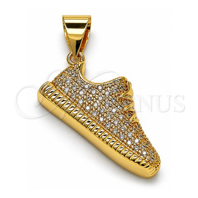 Oro Laminado Fancy Pendant, Gold Filled Style Shoes Design, with White Micro Pave, Polished, Golden Finish, 05.342.0136
