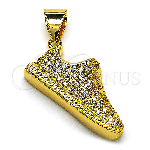 Oro Laminado Fancy Pendant, Gold Filled Style Shoes Design, with White Micro Pave, Polished, Golden Finish, 05.342.0136