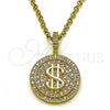 Oro Laminado Fancy Pendant, Gold Filled Style Money Sign Design, with White Micro Pave, Polished, Golden Finish, 05.342.0137