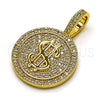 Oro Laminado Fancy Pendant, Gold Filled Style Money Sign Design, with White Micro Pave, Polished, Golden Finish, 05.342.0137