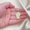 Oro Laminado Fancy Pendant, Gold Filled Style with White Micro Pave, Polished, Golden Finish, 05.342.0138