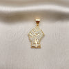 Oro Laminado Fancy Pendant, Gold Filled Style with White Micro Pave, Polished, Golden Finish, 05.342.0138