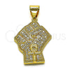 Oro Laminado Fancy Pendant, Gold Filled Style with White Micro Pave, Polished, Golden Finish, 05.342.0138