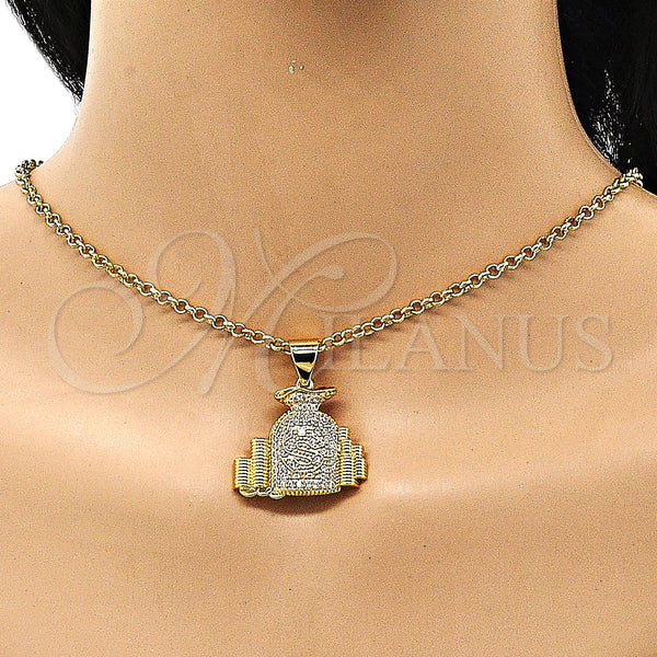 Gold Filled Pendant — Fancy Pendant Money Sign Design with White Micro — alternate product view — SKU 150670 | Oro Laminado dije — elegante Pendant Money Sign diseño with blanco Micro — SKU 150670