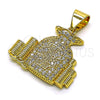 Oro Laminado Fancy Pendant, Gold Filled Style Money Sign Design, with White Micro Pave, Polished, Golden Finish, 05.342.0145