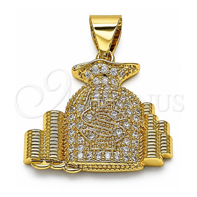 Oro Laminado Fancy Pendant, Gold Filled Style Money Sign Design, with White Micro Pave, Polished, Golden Finish, 05.342.0145