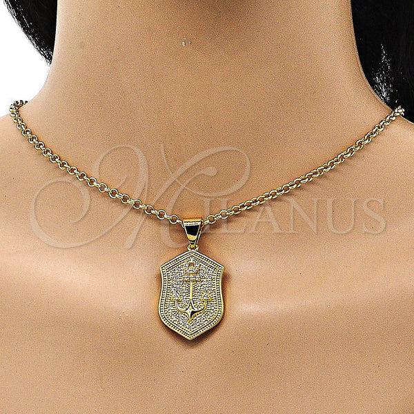 Gold Filled Pendant — Fancy Pendant Anchor Design with White Micro Pave — alternate product view — SKU 150671 | Oro Laminado dije — elegante Pendant Anchor diseño with blanco Micro Pave — SKU 150671