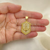 Oro Laminado Fancy Pendant, Gold Filled Style Anchor Design, with White Micro Pave, Polished, Golden Finish, 05.342.0146