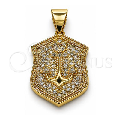 Oro Laminado Fancy Pendant, Gold Filled Style Anchor Design, with White Micro Pave, Polished, Golden Finish, 05.342.0146