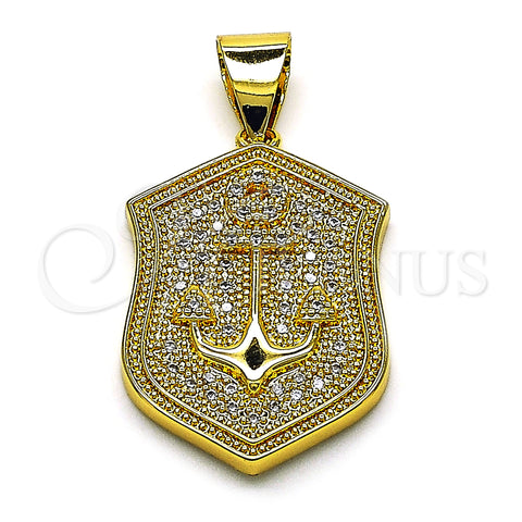Oro Laminado Fancy Pendant, Gold Filled Style Anchor Design, with White Micro Pave, Polished, Golden Finish, 05.342.0146