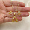 Oro Laminado Earring and Pendant Adult Set, Gold Filled Style with White Micro Pave, Polished, Golden Finish, 10.342.0086