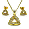 Oro Laminado Earring and Pendant Adult Set, Gold Filled Style with White Micro Pave, Polished, Golden Finish, 10.342.0086