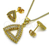 Oro Laminado Earring and Pendant Adult Set, Gold Filled Style with White Micro Pave, Polished, Golden Finish, 10.342.0086