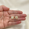 Oro Laminado Stud Earring, Gold Filled Style with White Cubic Zirconia and White Micro Pave, Polished, Golden Finish, 02.342.0212