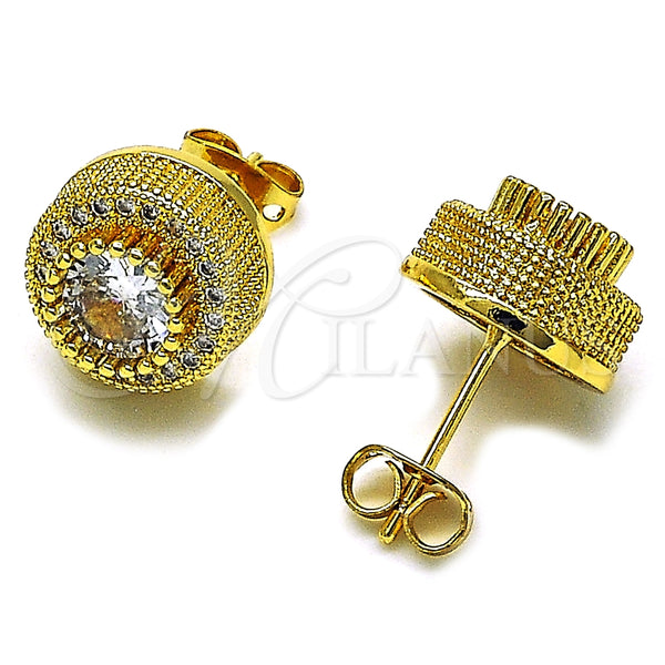 Oro Laminado Stud Earring, Gold Filled Style with White Cubic Zirconia and White Micro Pave, Polished, Golden Finish, 02.342.0212
