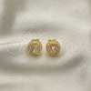 Oro Laminado Stud Earring, Gold Filled Style with White Cubic Zirconia and White Micro Pave, Polished, Golden Finish, 02.342.0212