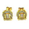Oro Laminado Stud Earring, Gold Filled Style Baguette Design, with White Cubic Zirconia and White Micro Pave, Polished, Golden Finish, 02.342.0213