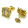 Oro Laminado Stud Earring, Gold Filled Style Baguette Design, with White Cubic Zirconia and White Micro Pave, Polished, Golden Finish, 02.342.0213