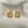 Oro Laminado Stud Earring, Gold Filled Style Baguette Design, with White Cubic Zirconia and White Micro Pave, Polished, Golden Finish, 02.342.0213