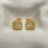 Oro Laminado Stud Earring, Gold Filled Style Baguette Design, with White Cubic Zirconia and White Micro Pave, Polished, Golden Finish, 02.342.0213