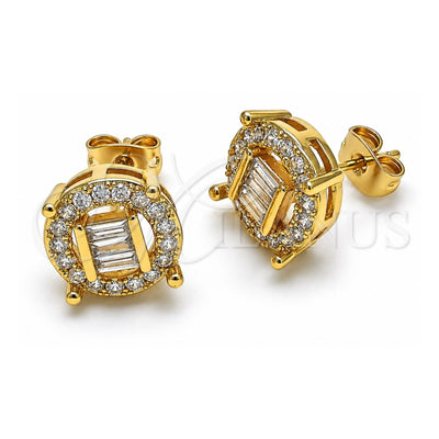 Oro Laminado Stud Earring, Gold Filled Style Baguette Design, with White Cubic Zirconia and White Micro Pave, Polished, Golden Finish, 02.342.0213