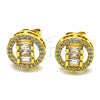 Oro Laminado Stud Earring, Gold Filled Style Baguette Design, with White Cubic Zirconia and White Micro Pave, Polished, Golden Finish, 02.342.0214