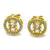 Oro Laminado Stud Earring, Gold Filled Style Baguette Design, with White Cubic Zirconia and White Micro Pave, Polished, Golden Finish, 02.342.0214