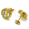 Oro Laminado Stud Earring, Gold Filled Style Baguette Design, with White Cubic Zirconia and White Micro Pave, Polished, Golden Finish, 02.342.0214
