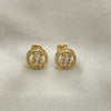 Oro Laminado Stud Earring, Gold Filled Style Baguette Design, with White Cubic Zirconia and White Micro Pave, Polished, Golden Finish, 02.342.0214