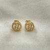 Oro Laminado Stud Earring, Gold Filled Style Baguette Design, with White Cubic Zirconia and White Micro Pave, Polished, Golden Finish, 02.342.0214