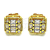 Oro Laminado Stud Earring, Gold Filled Style Baguette Design, with White Cubic Zirconia and White Micro Pave, Polished, Golden Finish, 02.342.0215
