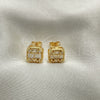 Oro Laminado Stud Earring, Gold Filled Style Baguette Design, with White Cubic Zirconia and White Micro Pave, Polished, Golden Finish, 02.342.0215