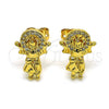Oro Laminado Stud Earring, Gold Filled Style Divino NiÃ±o Design, with White Micro Pave, Polished, Golden Finish, 02.342.0218